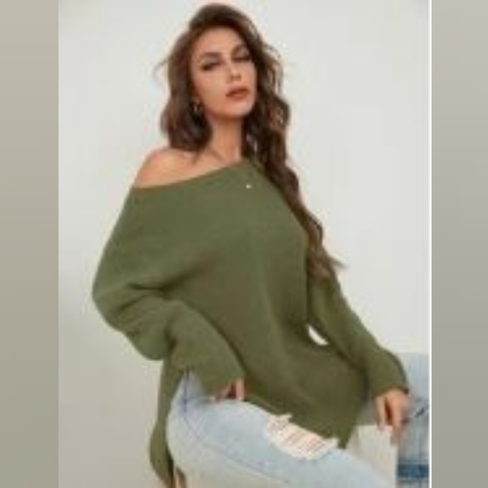 Olive green oversized tunic sweater